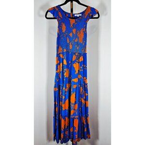 ABEL THE LABEL Blue Orange Floral Smocked Long Sundress-SZ S